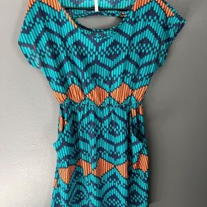 Hello Miss Geometric Print Short Sleeve Mini Dress with Pockets